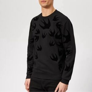 MCQ by Alexander McQueen Men's Black Flock Swallow Sweatshirt, size L